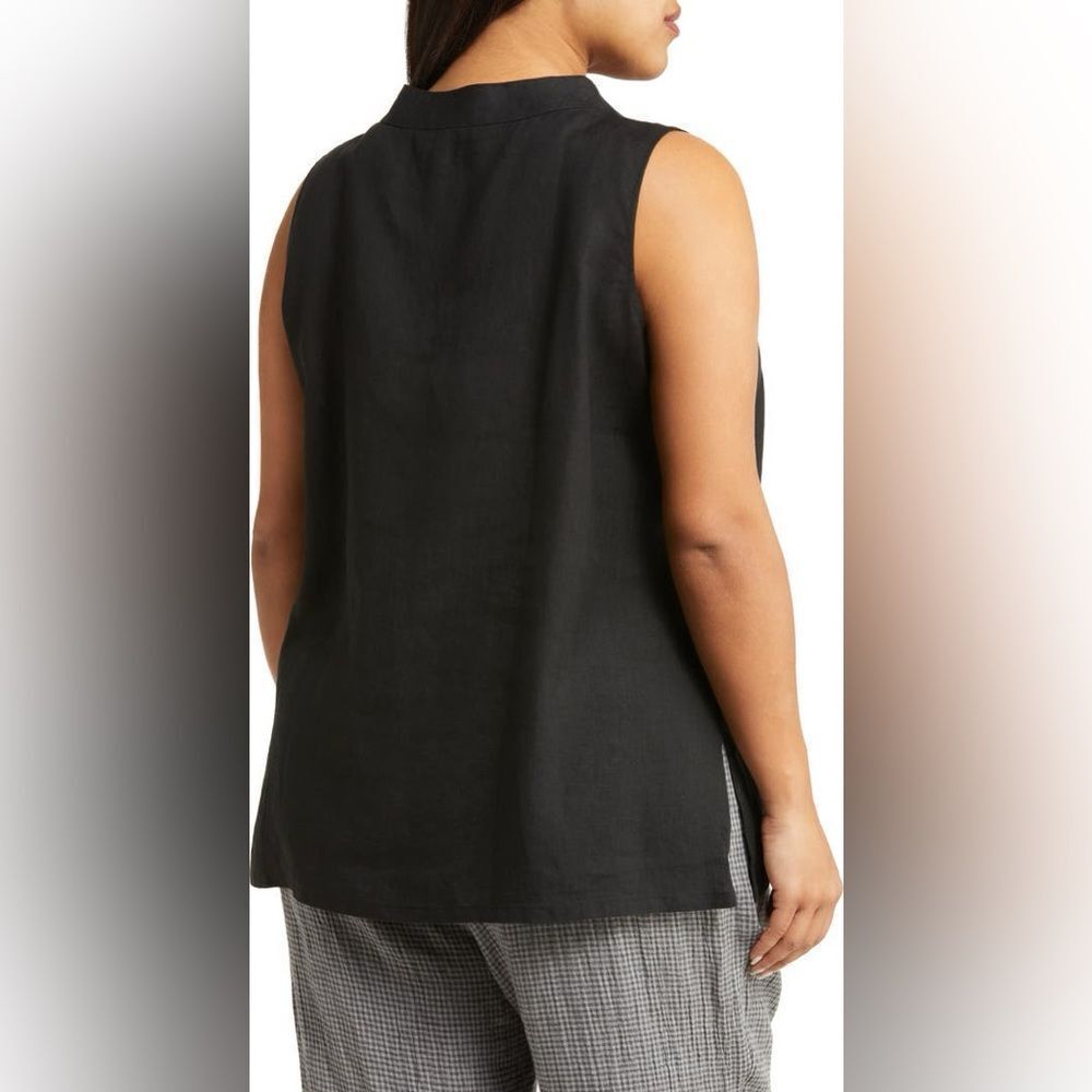 Eileen Fisher Band Collar Sleeveless Organic Linen Blend Tunic - Picture 2 of 8